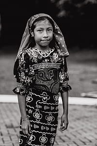 Grayscale Photography of Girl Wearing Quarter-sleeved Dress thumbnail