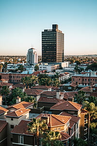 black high-rise building beside houses thumbnail