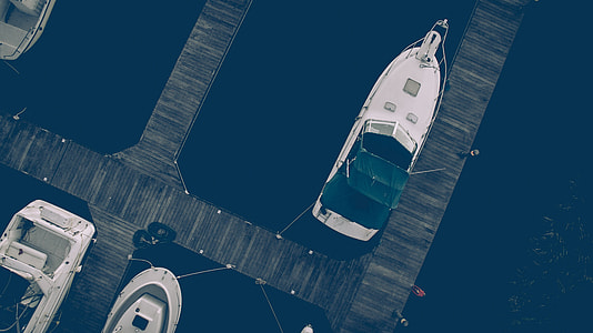 white speedboat dock near wooden platforms thumbnail