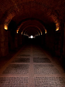 brown and black concrete lighted tunnel thumbnail