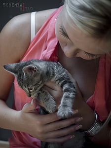 woman cuddling with gray kitten thumbnail