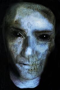 portrait photography of human face with skull illusion make-up thumbnail