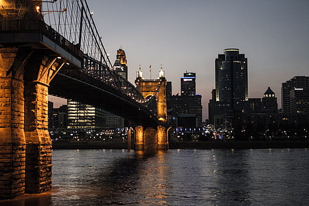 Manhattan bridge at nighttime thumbnail