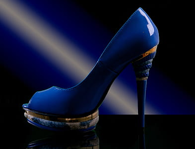 unpaired of blue leather open-toe platform stiletto pump thumbnail
