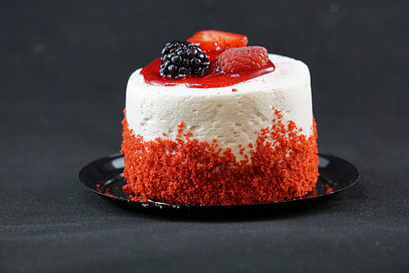 strawberry cake on black plate thumbnail