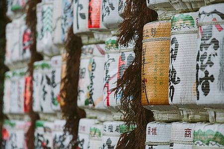 white and brown Kanji scripted columns selective focus photo thumbnail