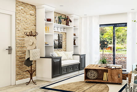 white and brown wooden TV hutch thumbnail