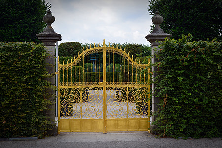 yellow metal gate beside green leaf plants thumbnail