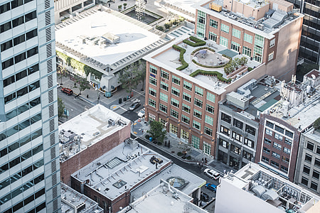 Aerial Close Up View of City Streets and Buildings thumbnail