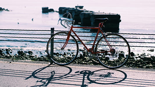 Red Hardtail Mountain Bike Near Body of Water thumbnail