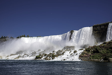 Side view of American falls from the River at Niagara Falls, Ontario, Canada thumbnail