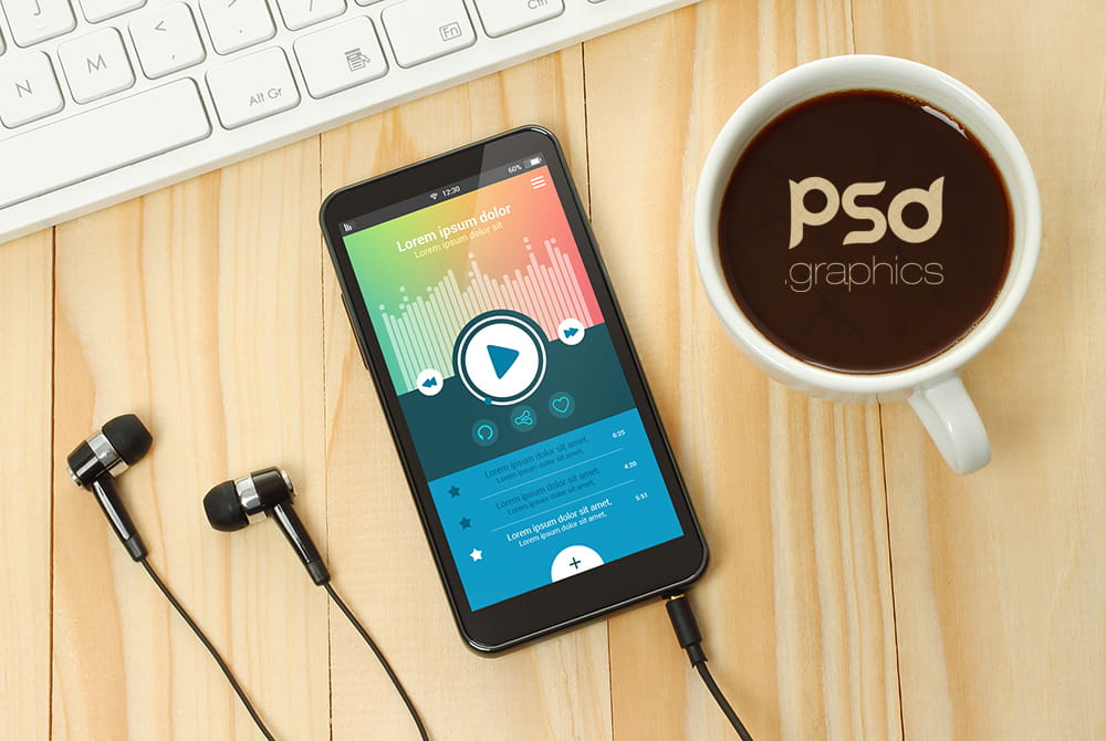 Music App Smartphone Mockup PSD psd file