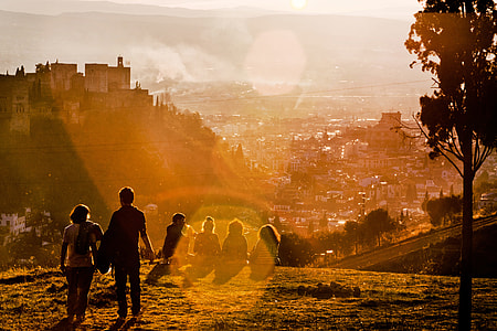 people sitting on cliff near tree in sunset thumbnail