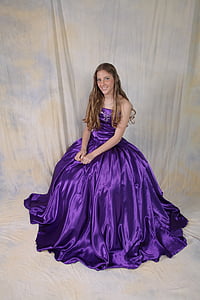 woman in purple satin tube long dress thumbnail