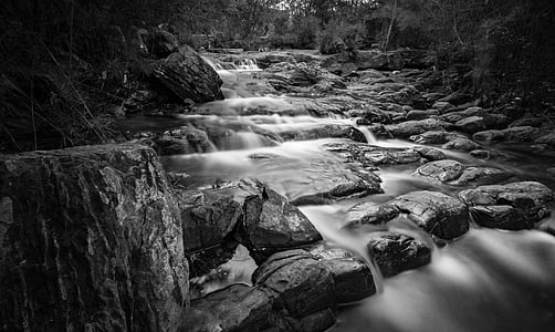 black-and-white, creek, landscape, nature, river thumbnail