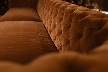 Orange velvet couch thumbnail