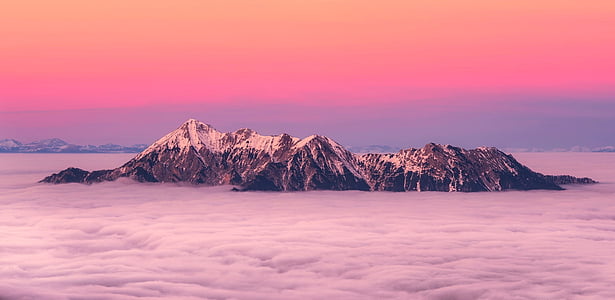 photo of snowy mountain during sunset thumbnail