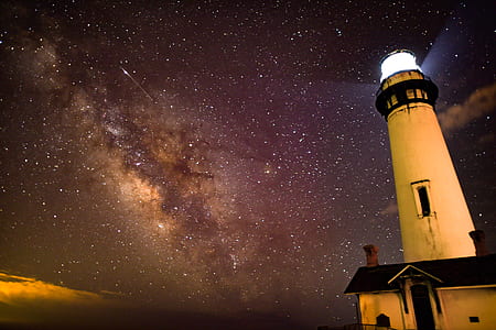 white lighthouse under starry skies thumbnail