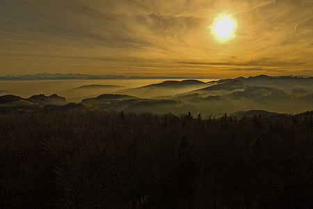 mountain with fog during sunrise thumbnail