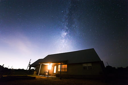 Beige Wooden House Under Starry Night thumbnail