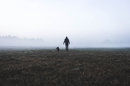 silhouette of man beside animal thumbnail