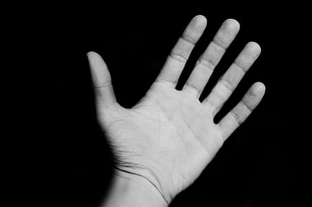 grayscale photography of human left hand thumbnail