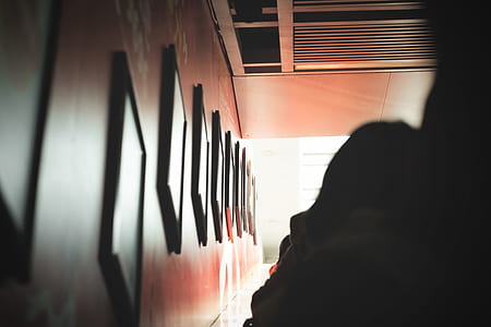 Silhouette Photo of Person Standing Near Photo Frames thumbnail