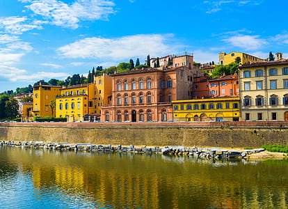 Yellow and Orange Buildings Near River thumbnail