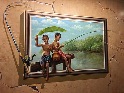boy and girl holding fishing rod painting thumbnail