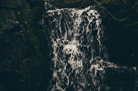 grayscale photo of waterfall thumbnail