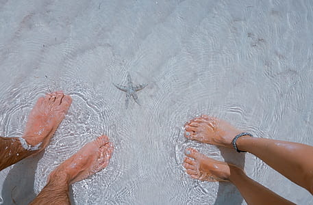 portrait photography of peoples feet on water thumbnail