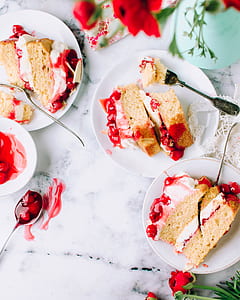 three cake slices on white plates thumbnail