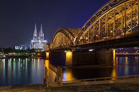 lightened bridge at nighttime thumbnail