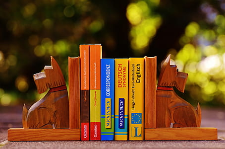 selective focus photo of books between bookends thumbnail