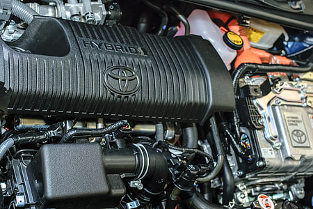 black and gray Toyota Hybrid engine bay thumbnail