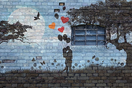 silhouette of couple kissing during night wall painting thumbnail