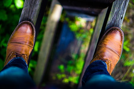person wearing brown leather shoes selective focus photography thumbnail