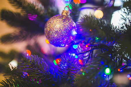 close up photography of string lights and Christmas ball thumbnail