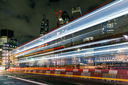 Long exposure image featuring red and white lights trails captured in the City of London. Image taken with a Canon 6D thumbnail