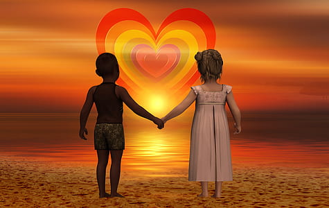 boy and girl standing on seashore while holding hands thumbnail