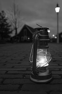 Greyscale Photography Of Lamp On Floor thumbnail
