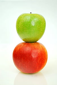 two green and red apple fruits photo thumbnail