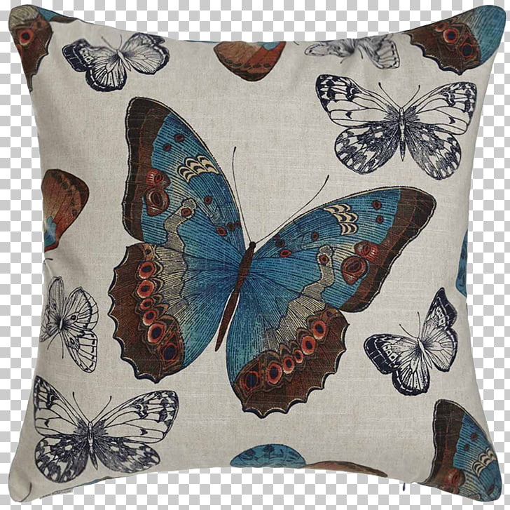 Butterfly Textile Toile Upholstery Cotton Butterfly Pillow Png