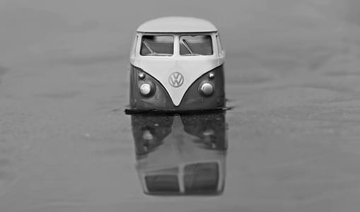 grayscale photography of Volkswagen Type 2 T1 die-cast toy thumbnail