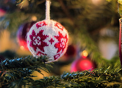 close up photo of red and white Christmas ornament thumbnail
