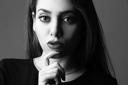 gray scale photo of woman in scoop-neck top thumbnail