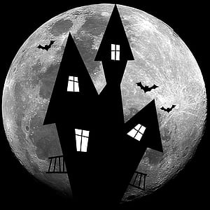 haunted house and moon wallpaper thumbnail