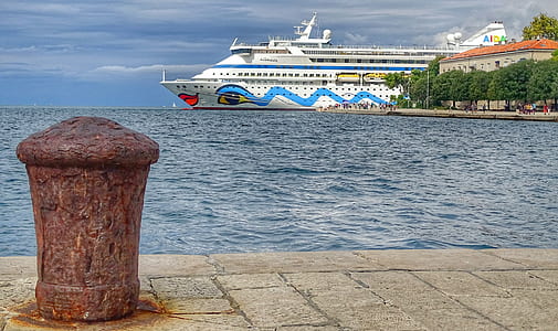 white cruise ship beside dock thumbnail