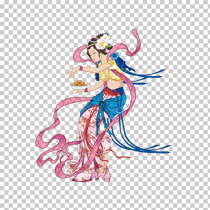 Mooncake Chinese Cuisine Mid Autumn Festival Change Goddess Traditional Chinese Mid Autumn Moon Rabbit Moon Cake Tanabata Wind Woman In Yellow Crop Top And Pink Long Skirt Animated Character Png Clipart Free Cliparts