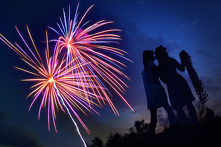illustration of two girls watching fireworks display thumbnail